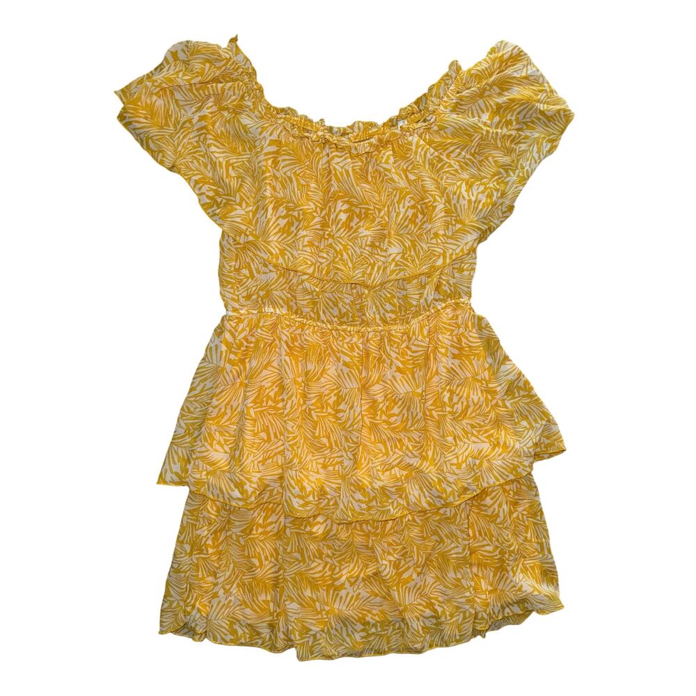 Stella & Julie Yellow Floral Print Ruffle Tiered Dress 14W Plus Off Shoulder